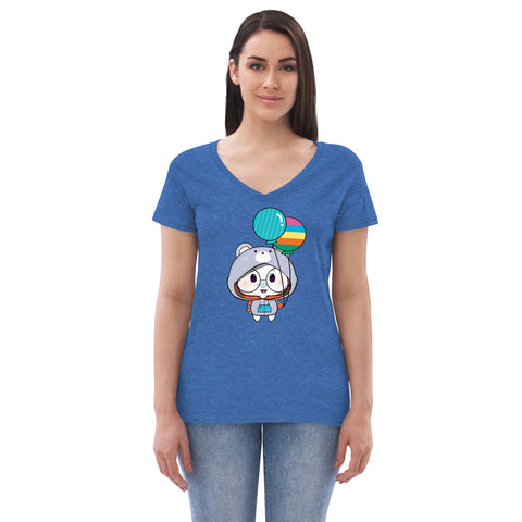 Ben-E Bear Chums Balloons Women’s recycled v-neck t-shirt