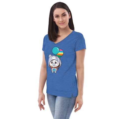 Ben-E Bear Chums Balloons Women’s recycled v-neck t-shirt