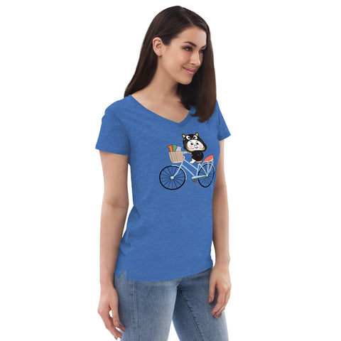 Ben-E Cat Bicycle Women’s recycled v-neck t-shirt