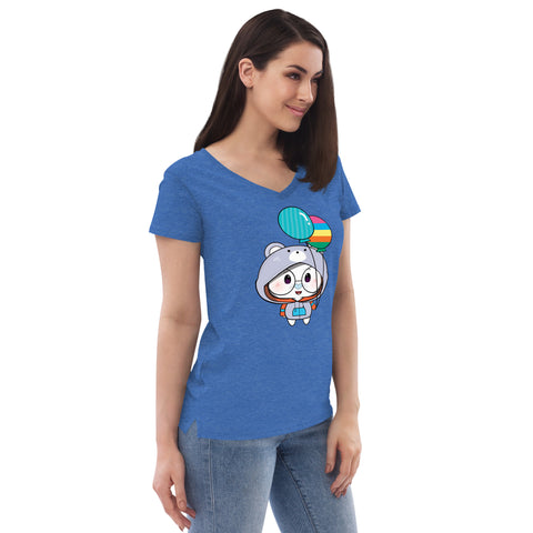 Ben-E Bear Chums Balloons Women’s recycled v-neck t-shirt