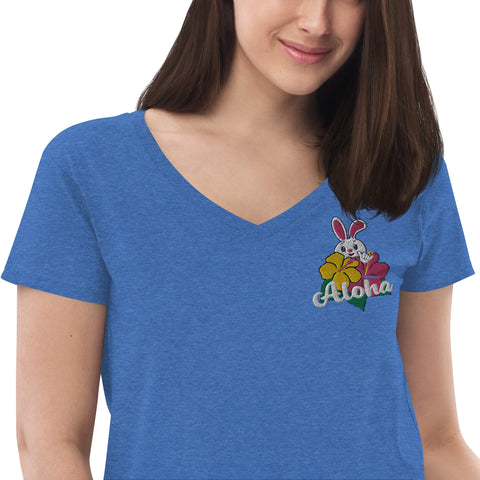 Aloha Women’s embroidered recycled v-neck t-shirt