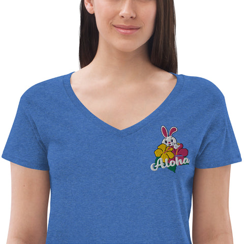 Aloha Women’s embroidered recycled v-neck t-shirt