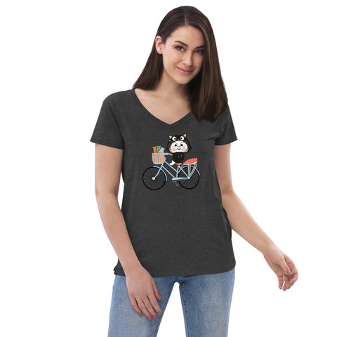 Ben-E Cat Bicycle Women’s recycled v-neck t-shirt