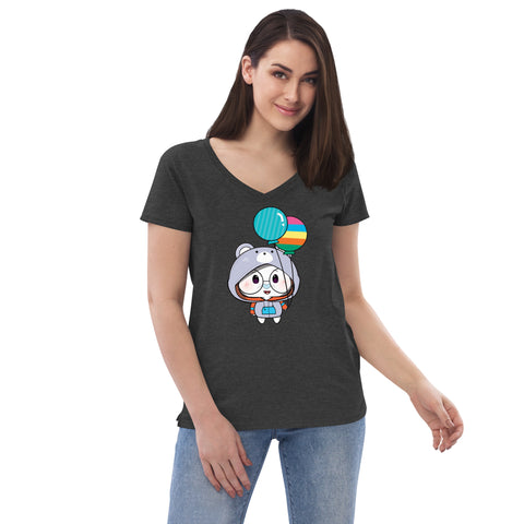 Ben-E Bear Chums Balloons Women’s recycled v-neck t-shirt