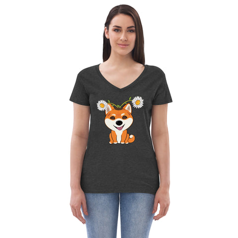 Shiba Inu Daisies Women’s recycled v-neck t-shirt