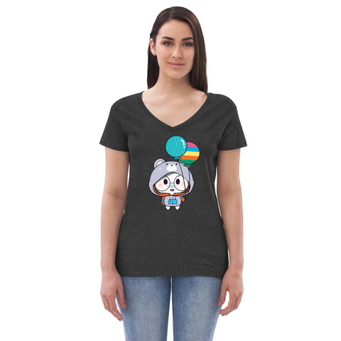 Ben-E Bear Chums Balloons Women’s recycled v-neck t-shirt