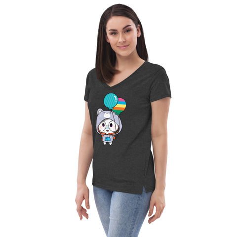 Ben-E Bear Chums Balloons Women’s recycled v-neck t-shirt