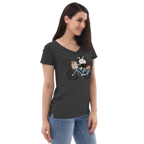 Ben-E Cat Bicycle Women’s recycled v-neck t-shirt