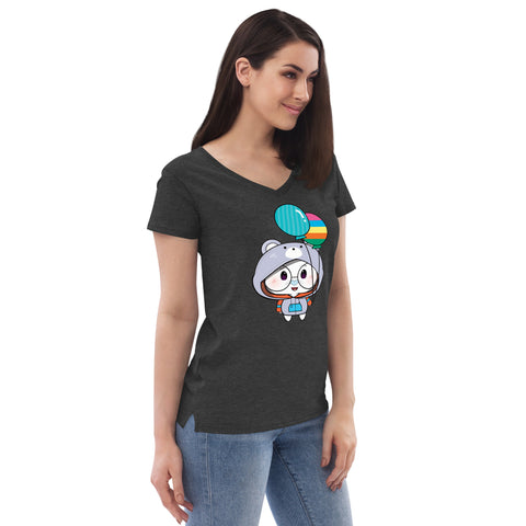 Ben-E Bear Chums Balloons Women’s recycled v-neck t-shirt