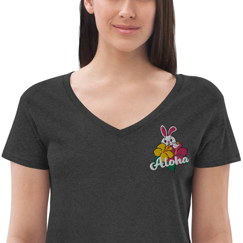 Aloha Women’s embroidered recycled v-neck t-shirt