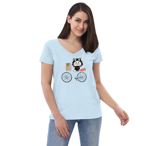 Ben-E Cat Bicycle Women’s recycled v-neck t-shirt