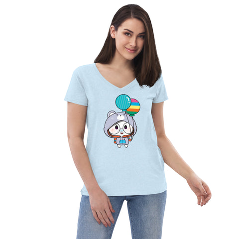 Ben-E Bear Chums Balloons Women’s recycled v-neck t-shirt