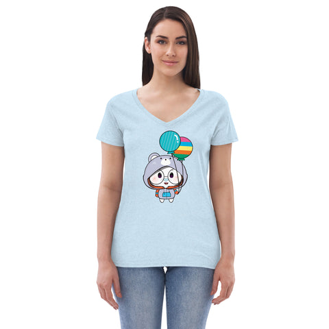 Ben-E Bear Chums Balloons Women’s recycled v-neck t-shirt