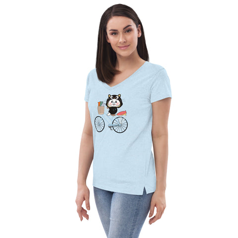 Ben-E Cat Bicycle Women’s recycled v-neck t-shirt