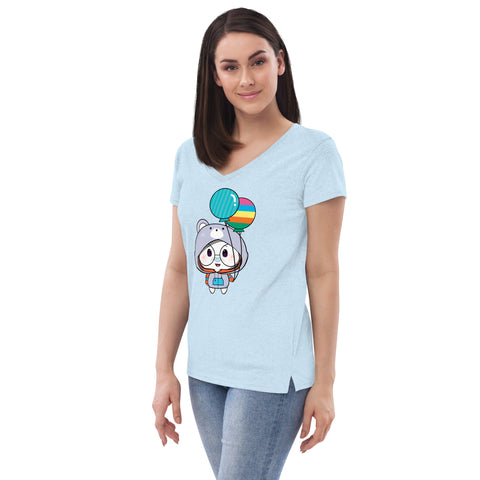 Ben-E Bear Chums Balloons Women’s recycled v-neck t-shirt