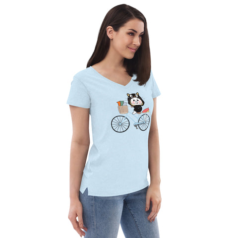 Ben-E Cat Bicycle Women’s recycled v-neck t-shirt