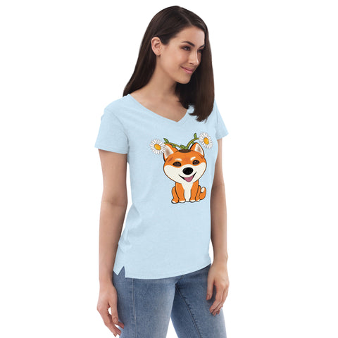 Shiba Inu Daisies Women’s recycled v-neck t-shirt