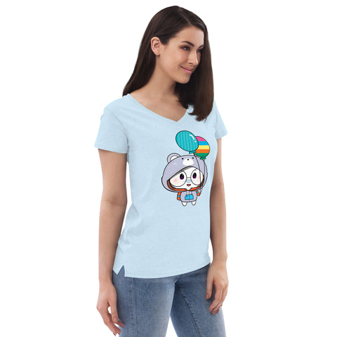 Ben-E Bear Chums Balloons Women’s recycled v-neck t-shirt