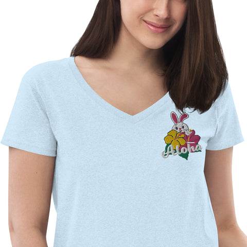 Aloha Women’s embroidered recycled v-neck t-shirt