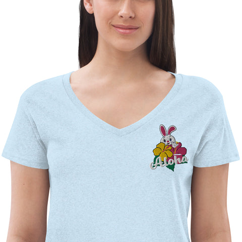 Aloha Women’s embroidered recycled v-neck t-shirt