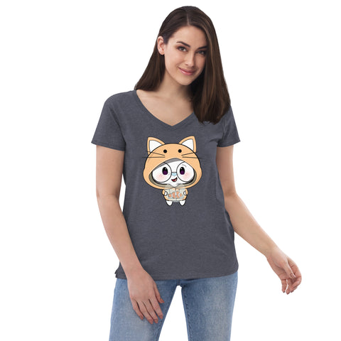 Ben-E Cat Fish Bowl  Women’s recycled v-neck t-shirt