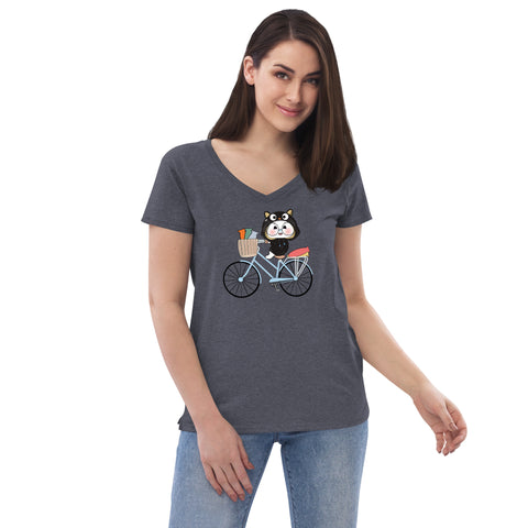 Ben-E Cat Bicycle Women’s recycled v-neck t-shirt