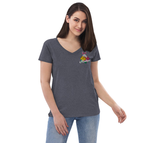 Aloha Women’s embroidered recycled v-neck t-shirt