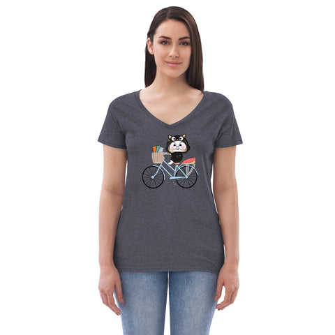 Ben-E Cat Bicycle Women’s recycled v-neck t-shirt