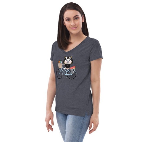 Ben-E Cat Bicycle Women’s recycled v-neck t-shirt