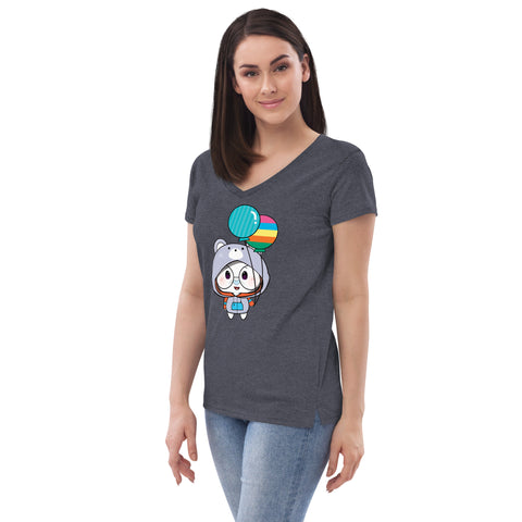 Ben-E Bear Chums Balloons Women’s recycled v-neck t-shirt