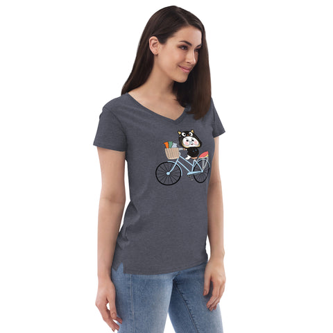 Ben-E Cat Bicycle Women’s recycled v-neck t-shirt