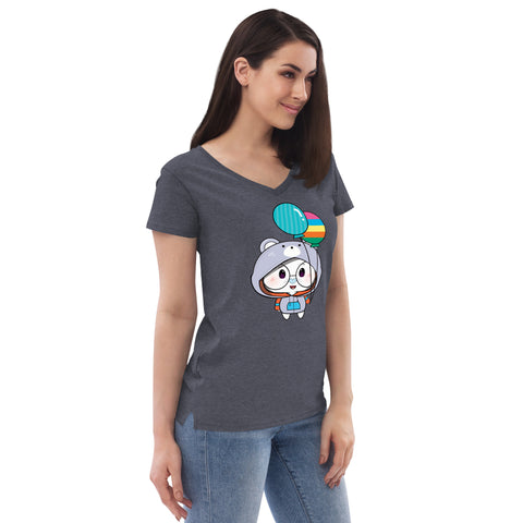 Ben-E Bear Chums Balloons Women’s recycled v-neck t-shirt