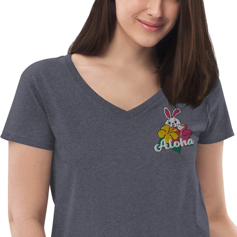 Aloha Women’s embroidered recycled v-neck t-shirt