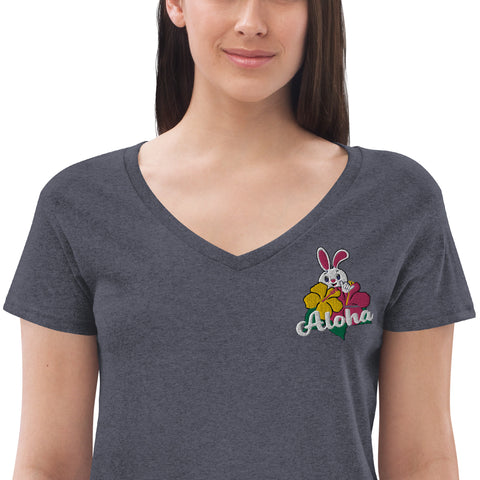 Aloha Women’s embroidered recycled v-neck t-shirt