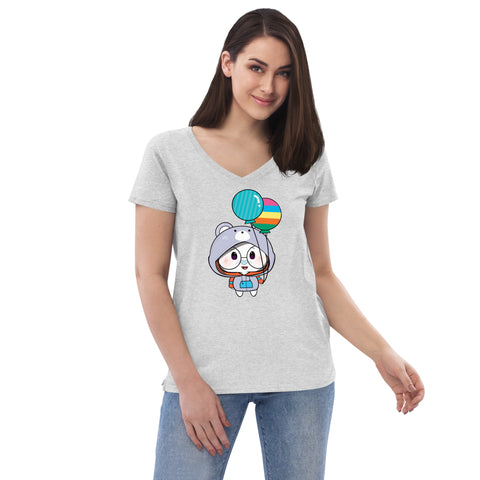 Ben-E Bear Chums Balloons Women’s recycled v-neck t-shirt