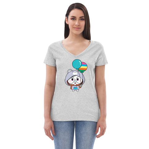 Ben-E Bear Chums Balloons Women’s recycled v-neck t-shirt