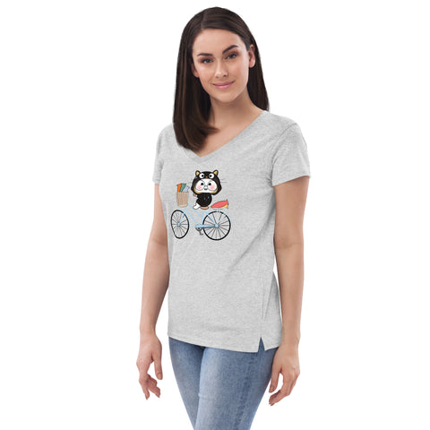 Ben-E Cat Bicycle Women’s recycled v-neck t-shirt