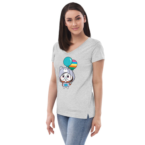 Ben-E Bear Chums Balloons Women’s recycled v-neck t-shirt