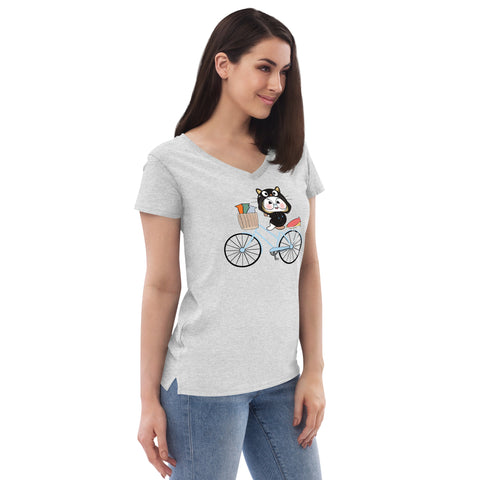 Ben-E Cat Bicycle Women’s recycled v-neck t-shirt