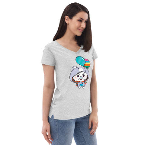 Ben-E Bear Chums Balloons Women’s recycled v-neck t-shirt