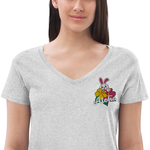 Aloha Women’s embroidered recycled v-neck t-shirt