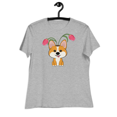 Corgi Tulips Women's Relaxed T-Shirt