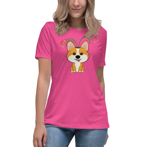 Corgi Tulips Women's Relaxed T-Shirt