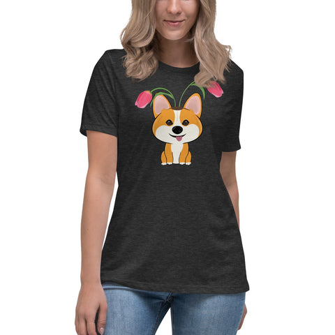 Corgi Tulips Women's Relaxed T-Shirt