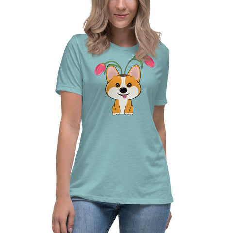 Corgi Tulips Women's Relaxed T-Shirt