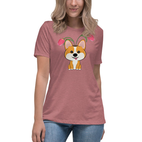 Corgi Tulips Women's Relaxed T-Shirt