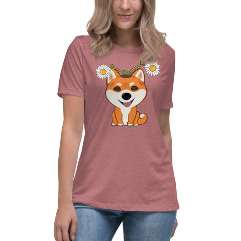 Shiba Inu Daisies Women's Relaxed T-Shirt