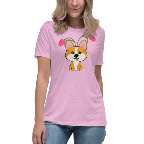 Corgi Tulips Women's Relaxed T-Shirt