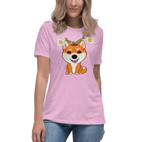 Shiba Inu Daisies Women's Relaxed T-Shirt