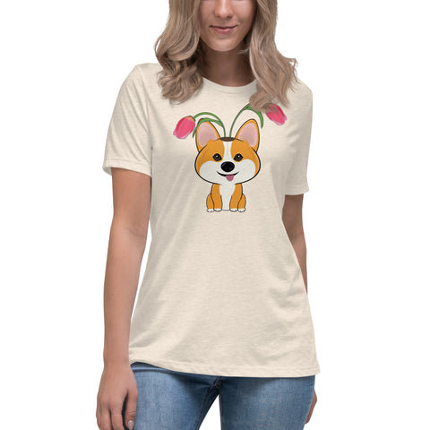 Corgi Tulips Women's Relaxed T-Shirt